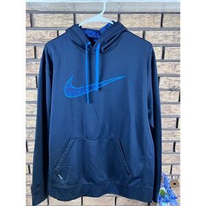 Nike Hoodie Mens Large Blue Therma Fit Sweatshirt‎ Swoosh Logo Pullover Sweater